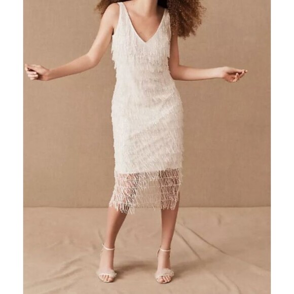 Anthropologie‎ Saylor Rayne Dress XS White Allover Sequin Fringe Midi - Picture 1 of 11